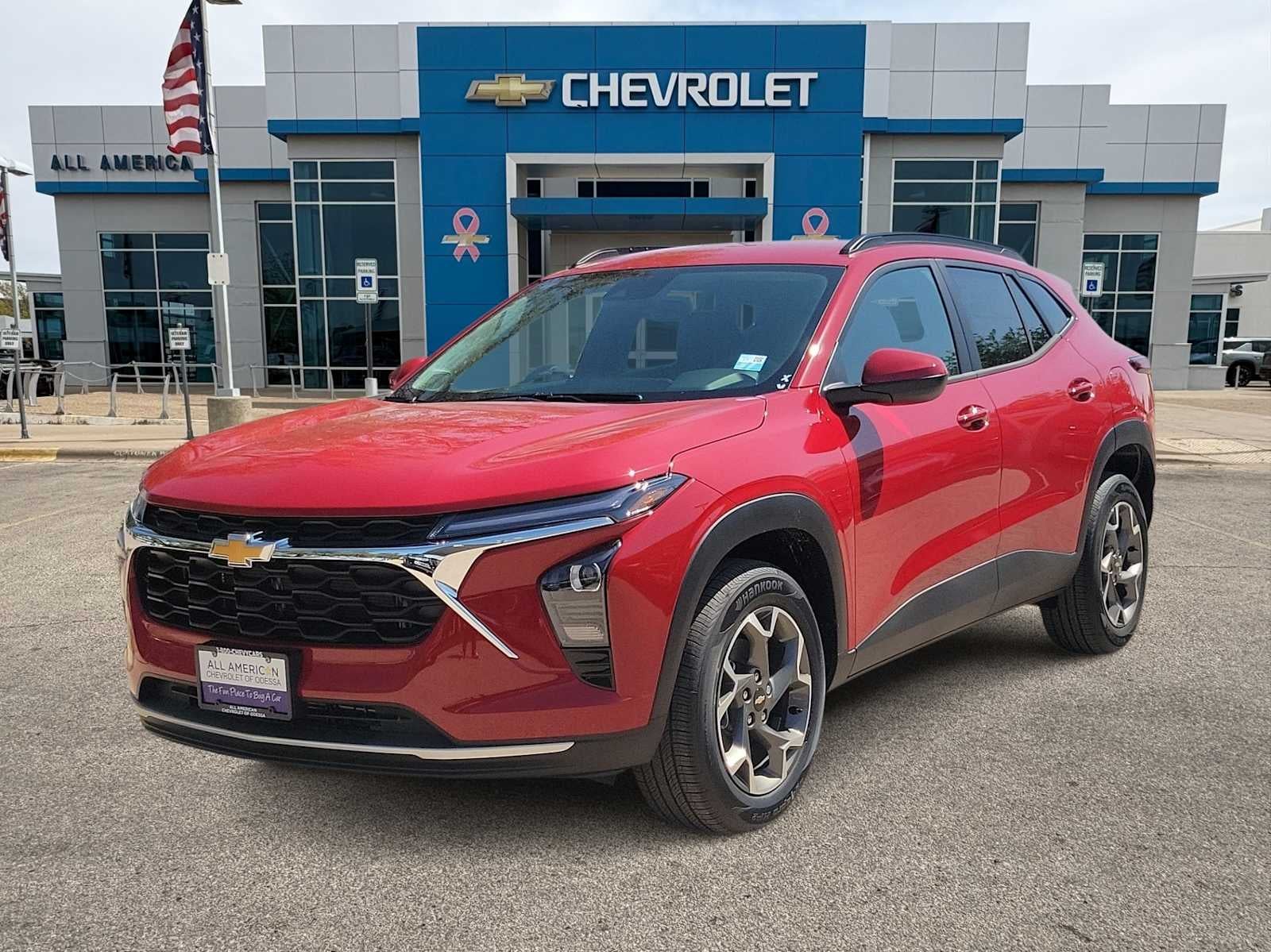 2026 Chevrolet Trax LT in Apex Red — front three-quarter view